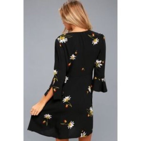 Free People Time On My Side Mini Wrap Dress Black Floral Boho SMALL #OB770151 - Picture 2 of 15